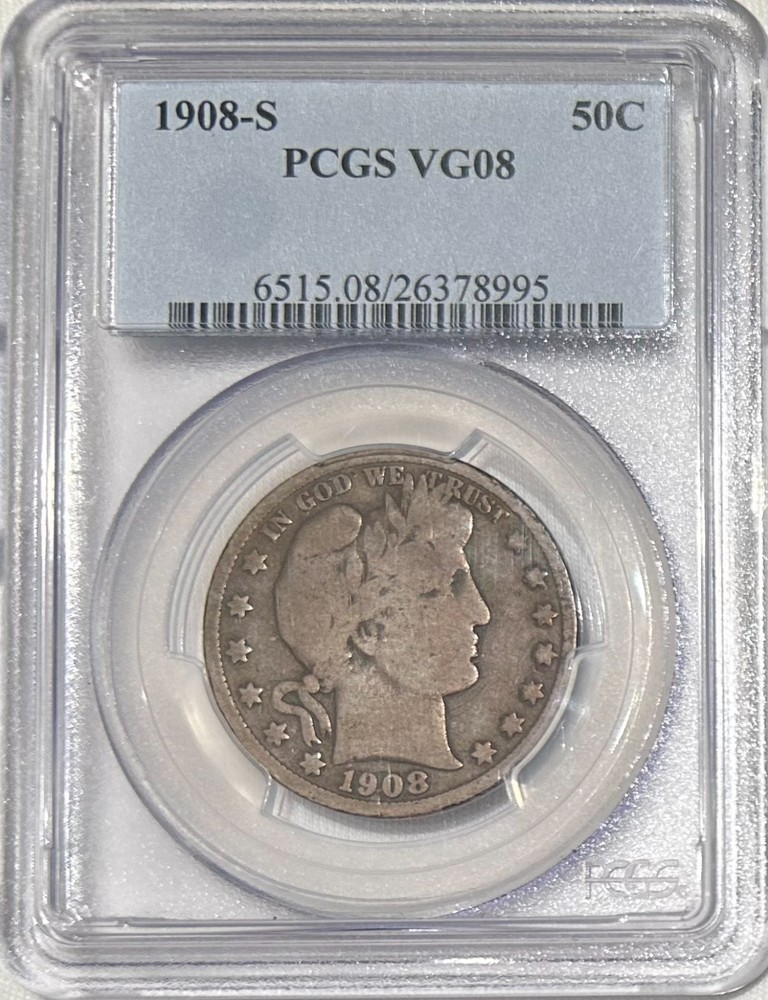 1908 S Barber Silver Half Dollar PCGS VG 8 - Better Date