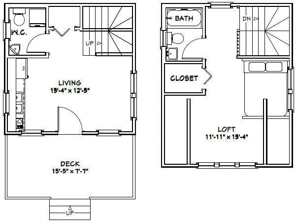 16x16 Tiny House -- 492 sq ft -- PDF Floor Plan -- Model 3A