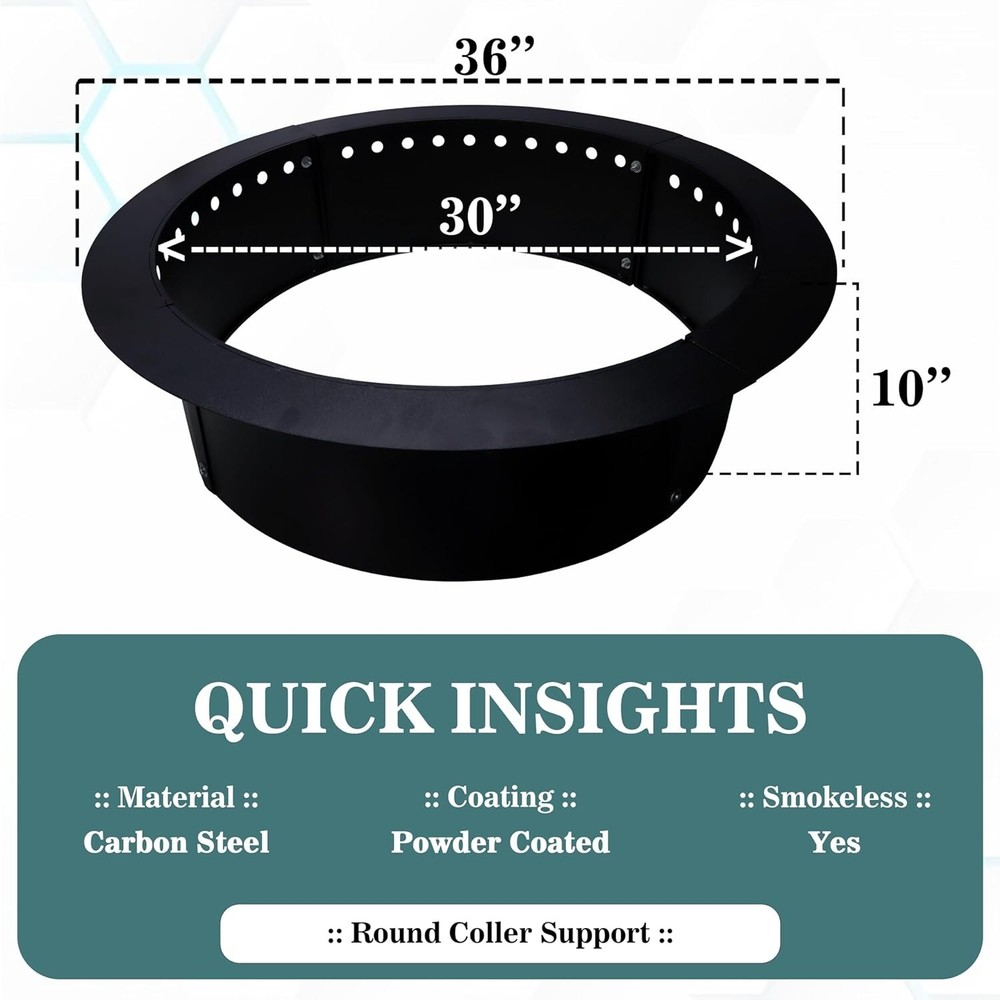 Fire Pit Ring Insert Round 36" OD & 30" ID With Coller Support & Air Vents