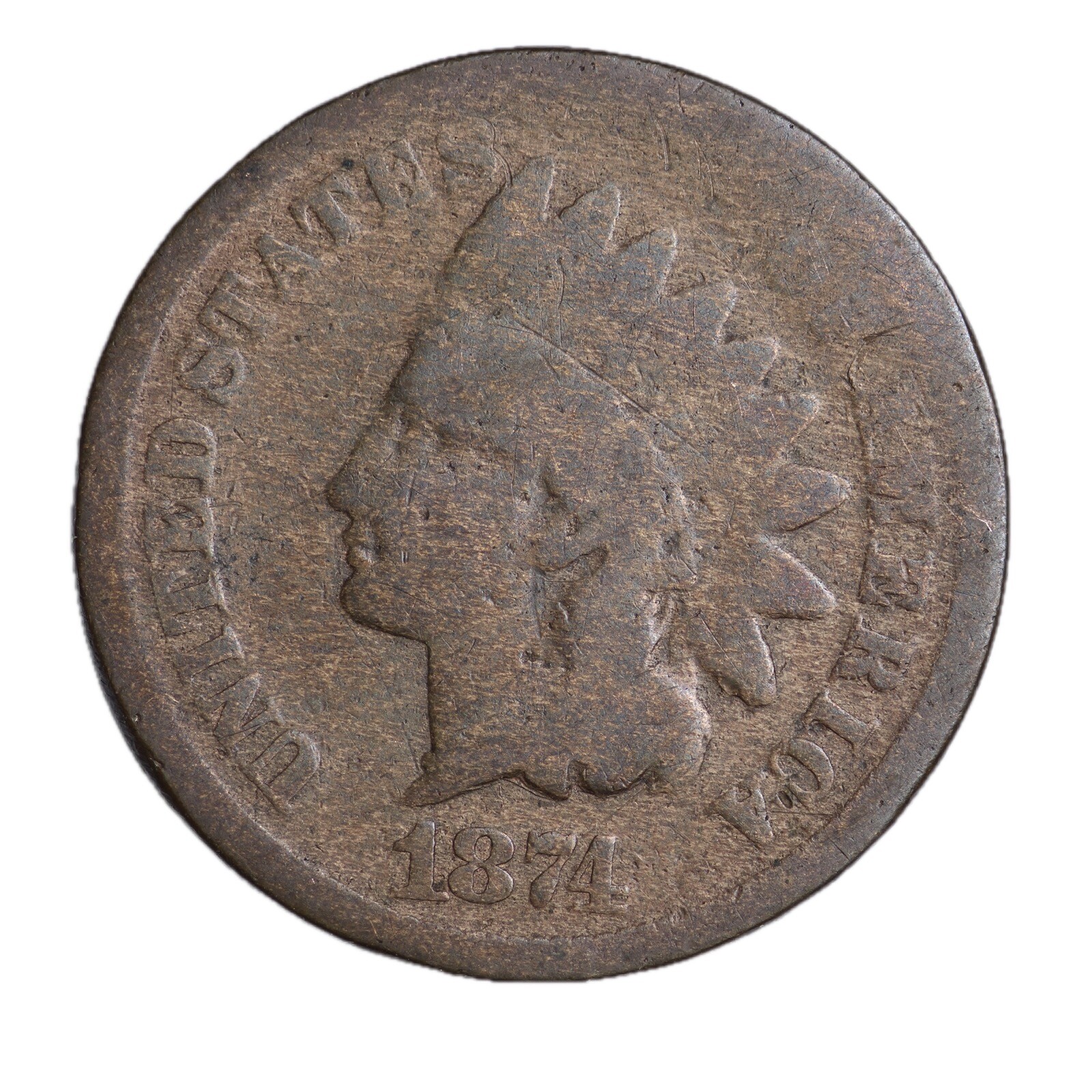 1874 FULL DATE Indian Head Cent Penny ABOUT GOOD