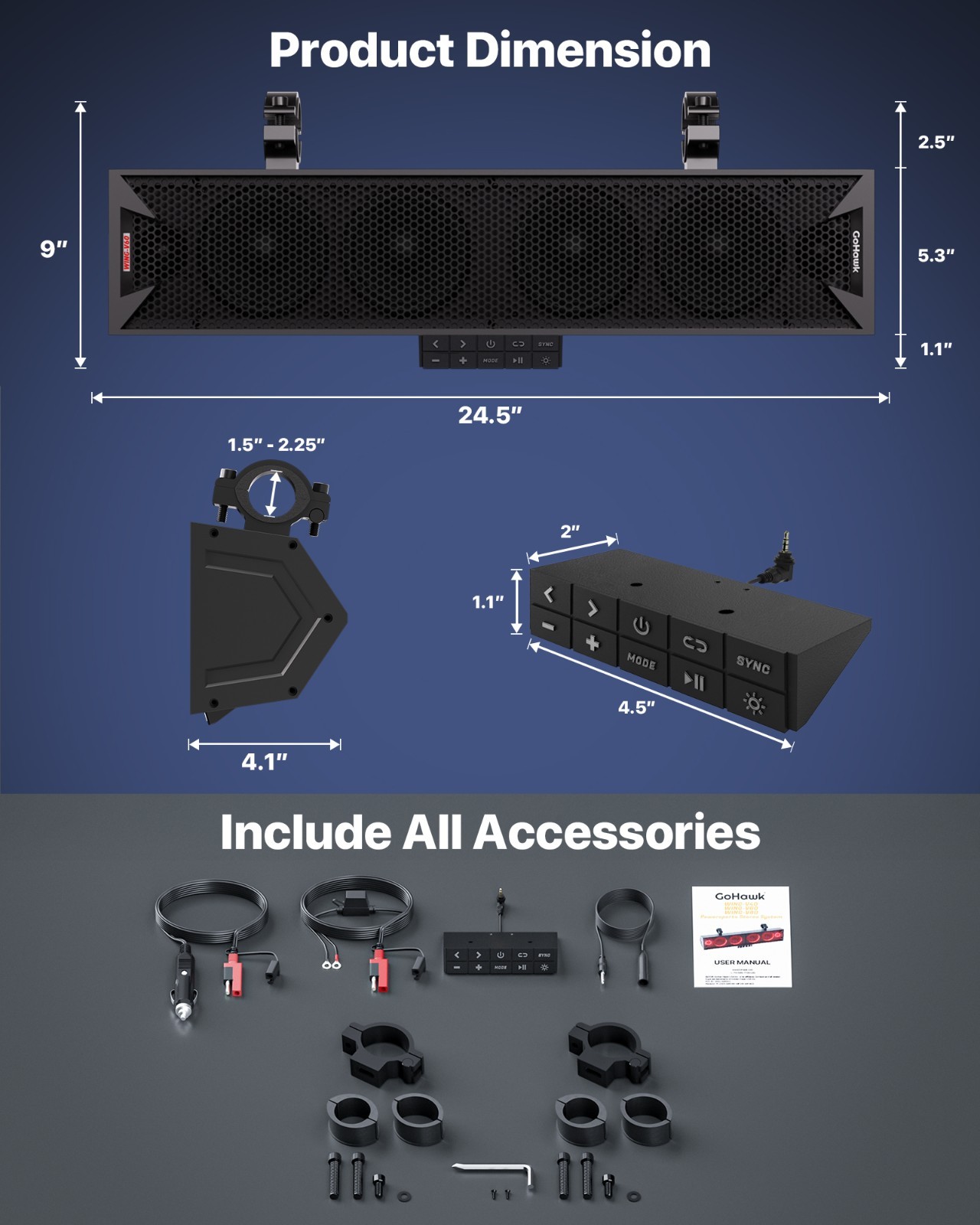 Waterproof Bluetooth UTV Sound bar Speakers RZR Polaris 500W Audio Radio System