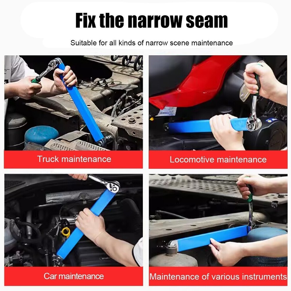 Offset Extension Wrench Set Ratchet Spanner Wrench With 4 Extender Adapter US