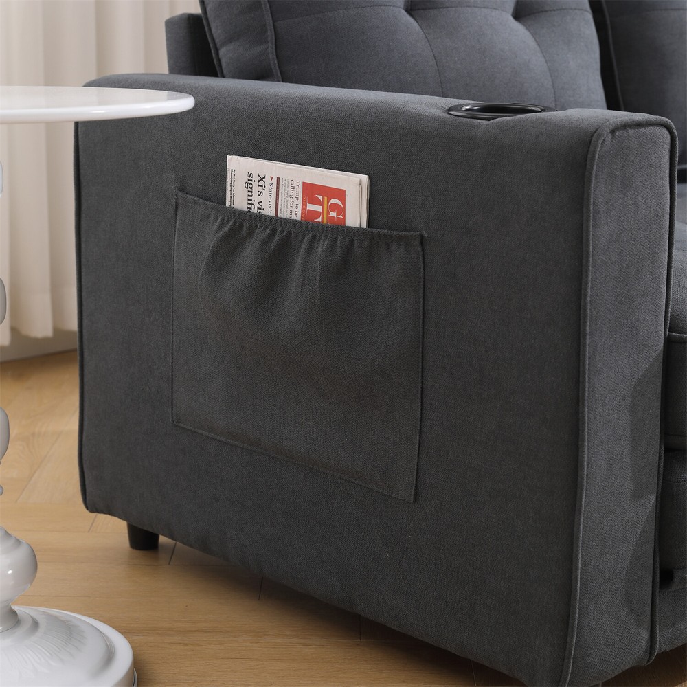 Convertible Sofa Bed Loveseat Futon Sofa Couch w/ Pull Out Bed Dark Gray