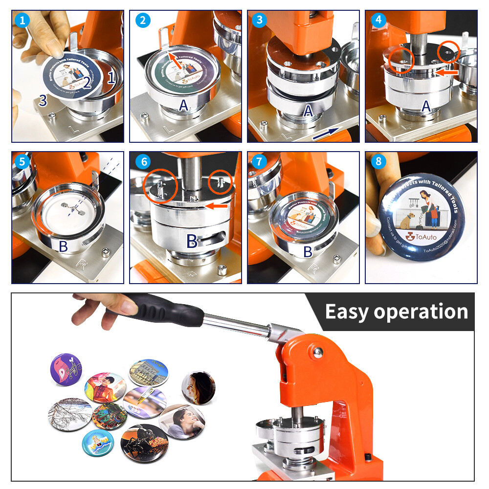 Button Maker DIY Badge Punch Press Machine+100pcs components buttons 37/58mm US