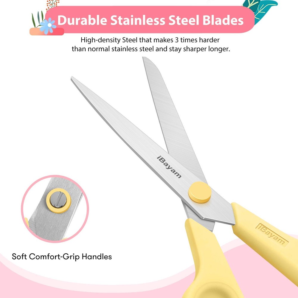 Scissors, 8" All Purpose Scissors Bulk 3-Pack, Ultra Sharp 2.5mm Thick Blade ...