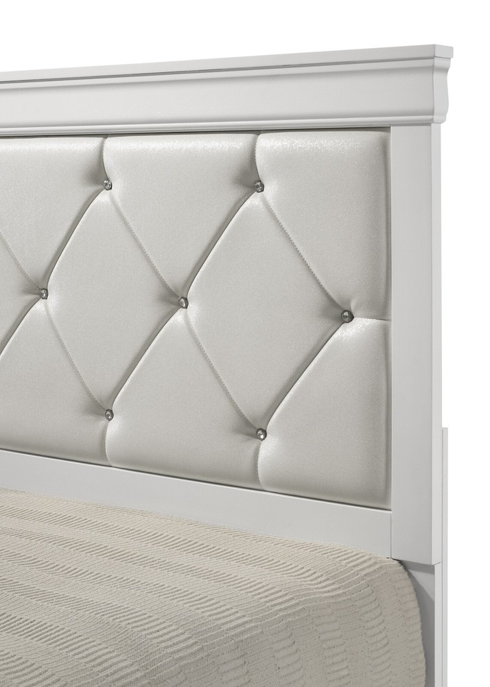 6pc White Queen Bedroom Set Upholstered Diamond Tufted Headboard Panel Bed