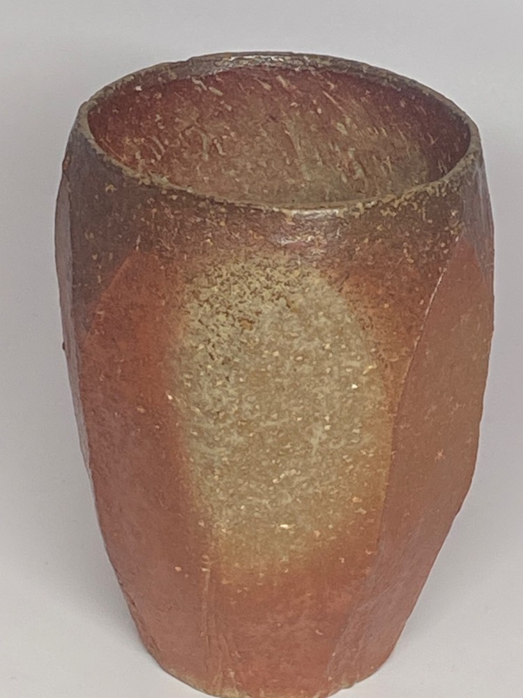 Small Brown Vase w/ Octagonal Sides, 5" Tall