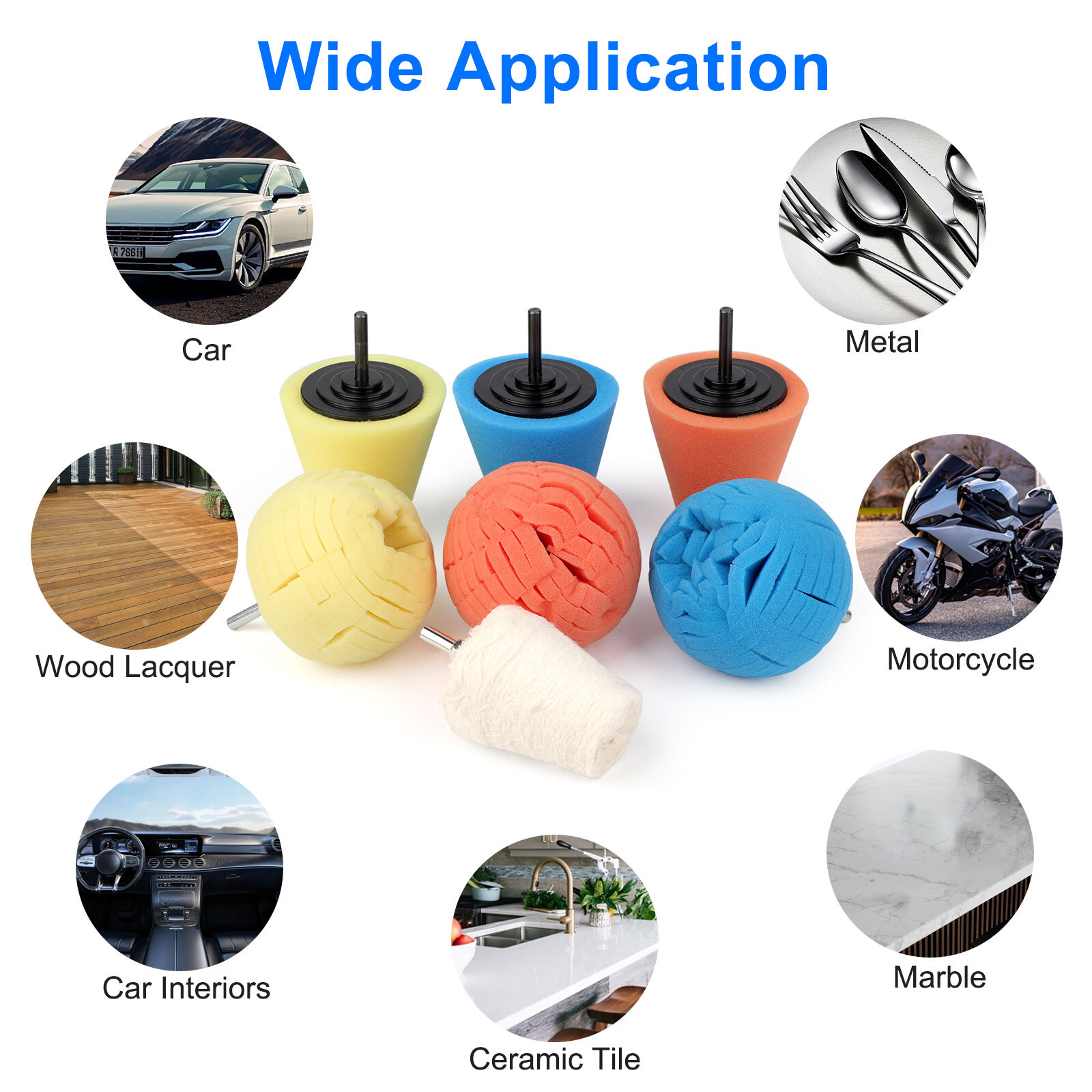 Car Polisher Kit, 7Pcs Wheel Buffing Polishing Sponge Ball for Wheel Hub Care