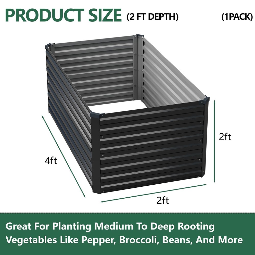Vengarus 4x2x2FT Galvanized Raised Garden Bed Kit, Deep Root Planter Box Outd...