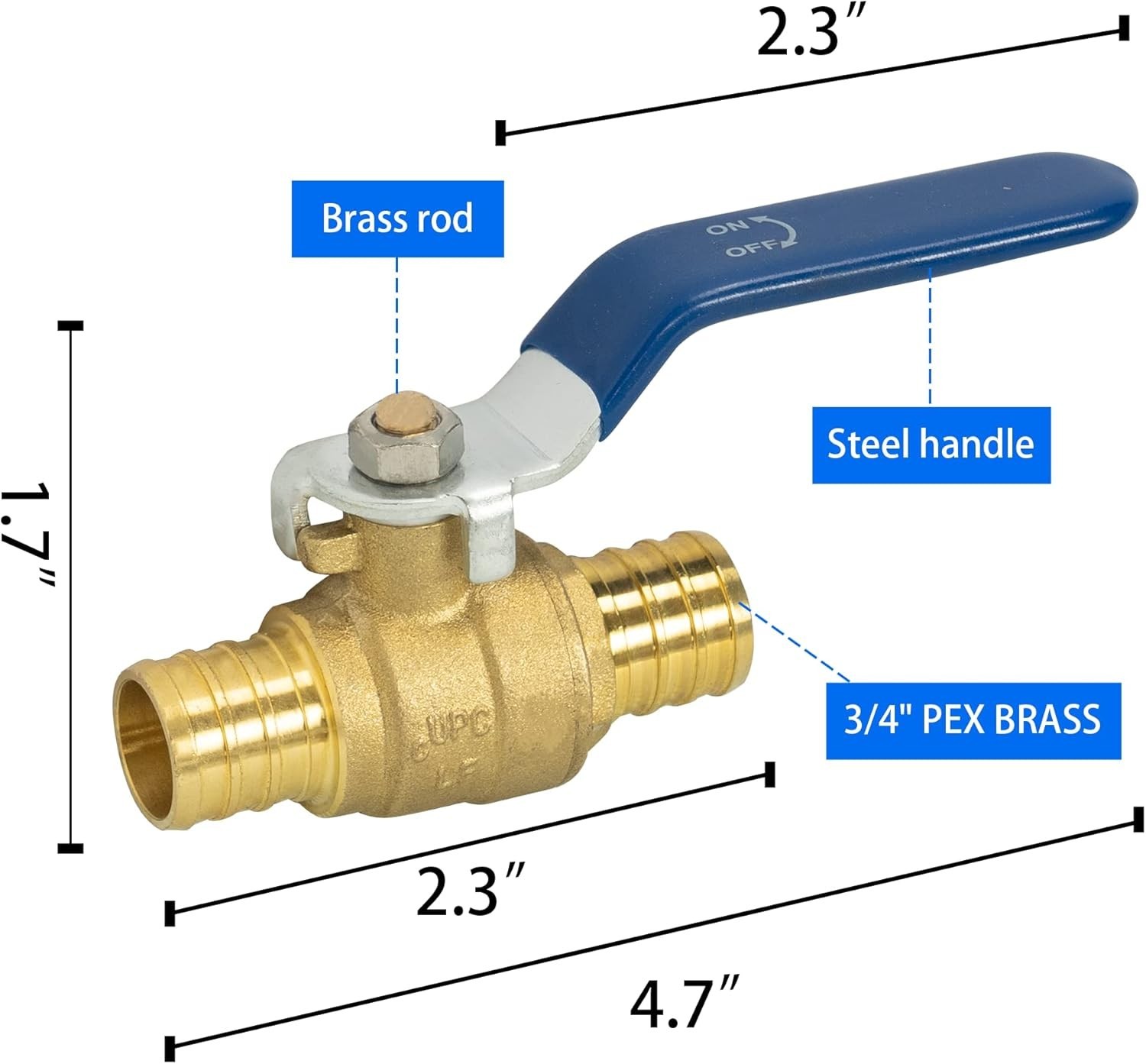 2-Pack 3/4 Inch Pex Brass Shut Off Ball Valve for Hot & Cold Water Systems
