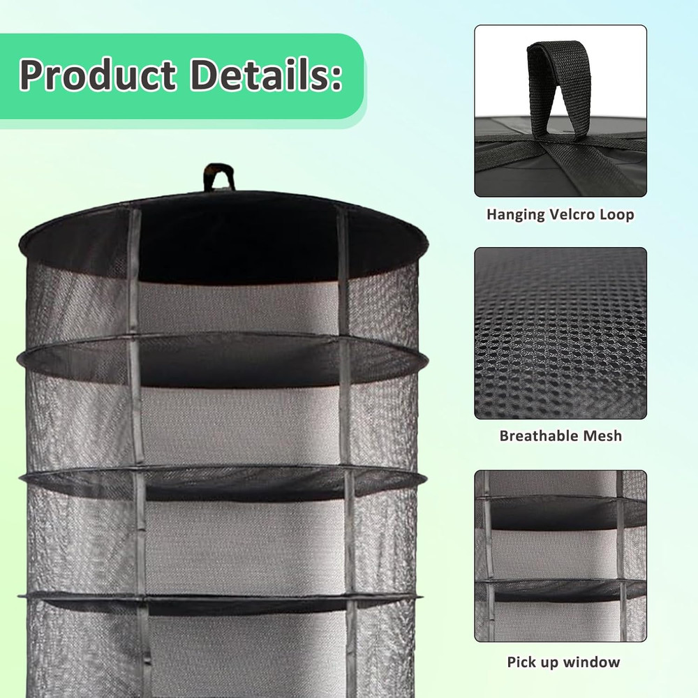 Herb Drying Rack, 2Ft Diameter 8 Tiers Hanging Mesh Drying Rack W/Garden Pruning