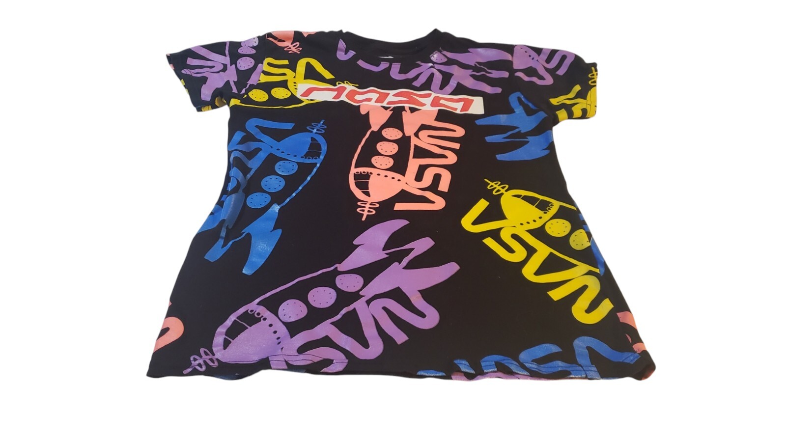 Nasa Boys Short Sleeve Crew Neck All Over Graphic Print Black T Shirt Size M