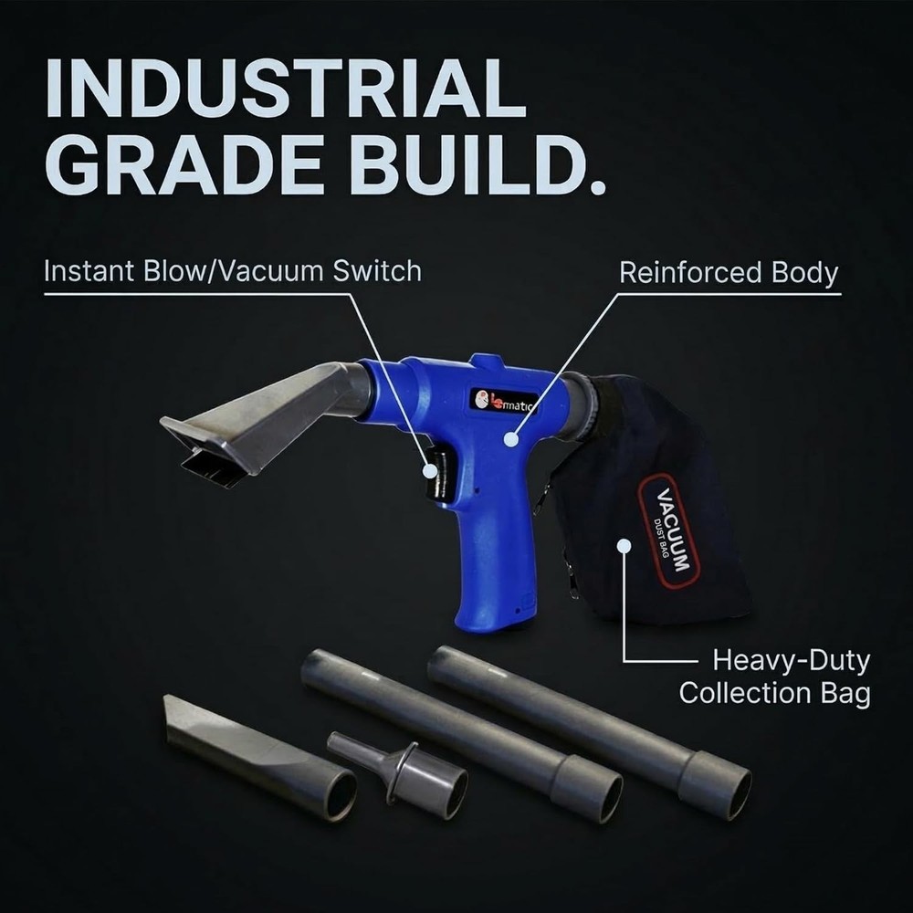 Multi-Functional Vacuum and Air Blower Gun with 150 PSI for Workshop Efficiency