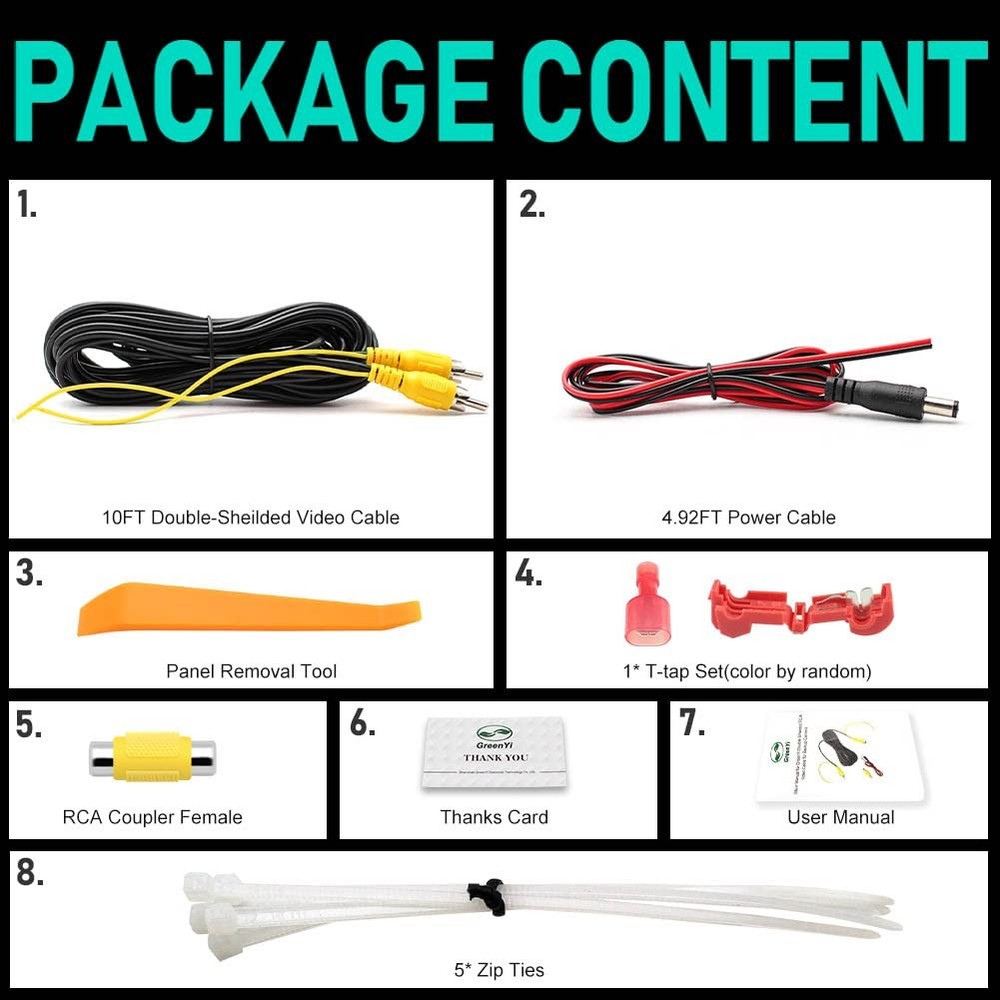 GreenYi 10FT Backup Camera Extension Cable, Upgraded Double-Shielded black