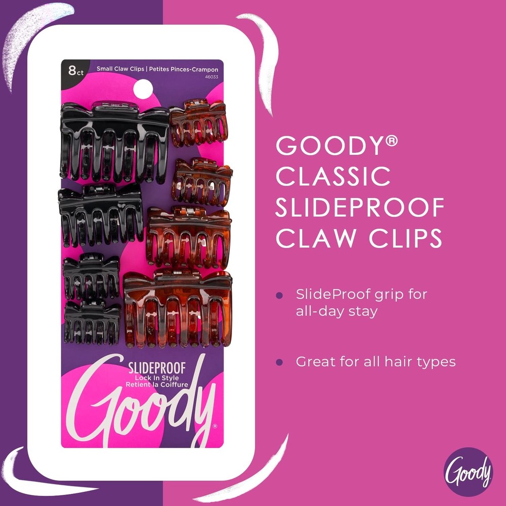 Goody SlideProof Classics Claw Clips, 8 Ct, Assorted Sizes & Colors, Lock in ...