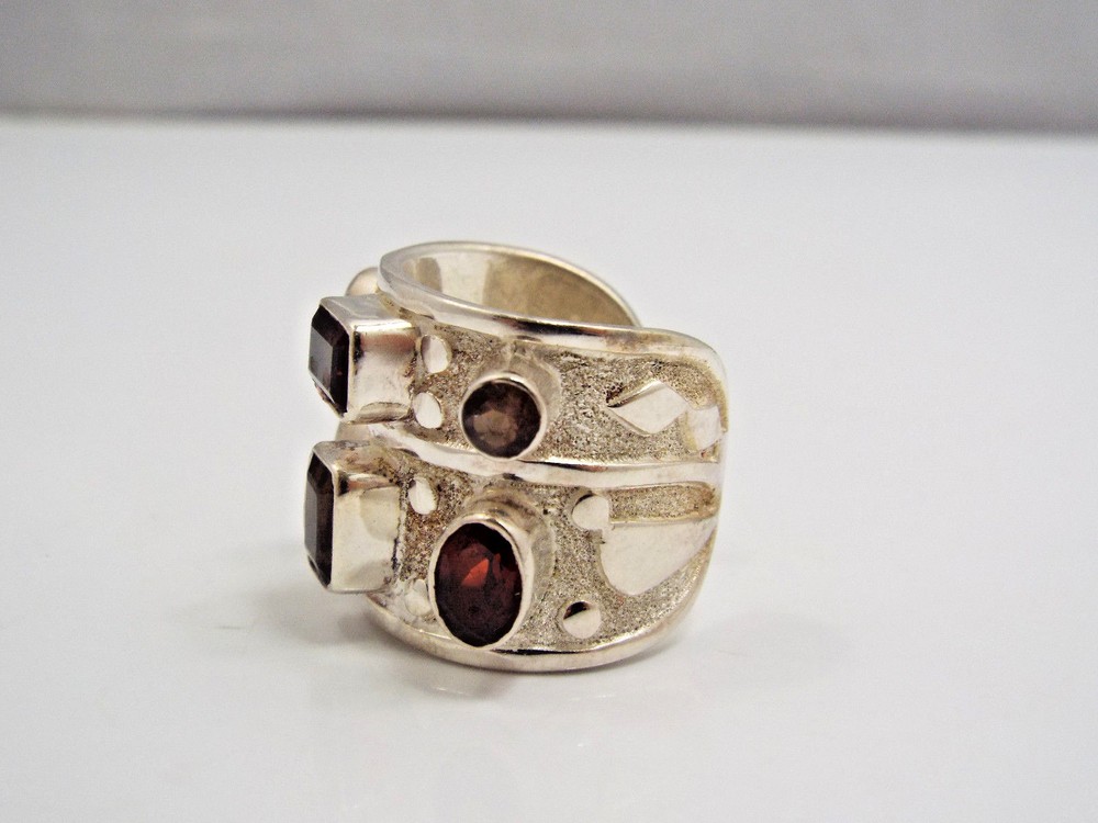 Artisan Silver Design Pyrope Garnet & Amethyst Large Statement Ring, size 6.5