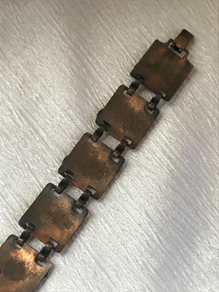 Vintage Wide Solid Copper Embossed Rectangles w Graduated Open Circles Overlay