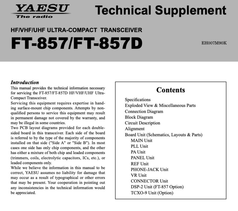CDROM: YAESU FT-857D OPERATING & SERVICE MANUAL TECHNICAL SUPPLEMENT & BROCHURES