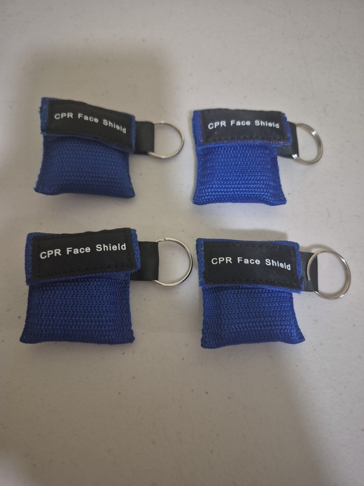 4 Blue CPR Face Shield Pocket Mask with Keychain imprinted CPR 30:2