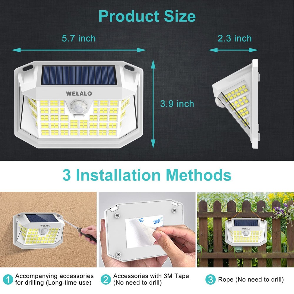 Solar Motion Sensor Lights Outdoor 3 Modes/4 Pack/188 Led 270 Wide Angle Light
