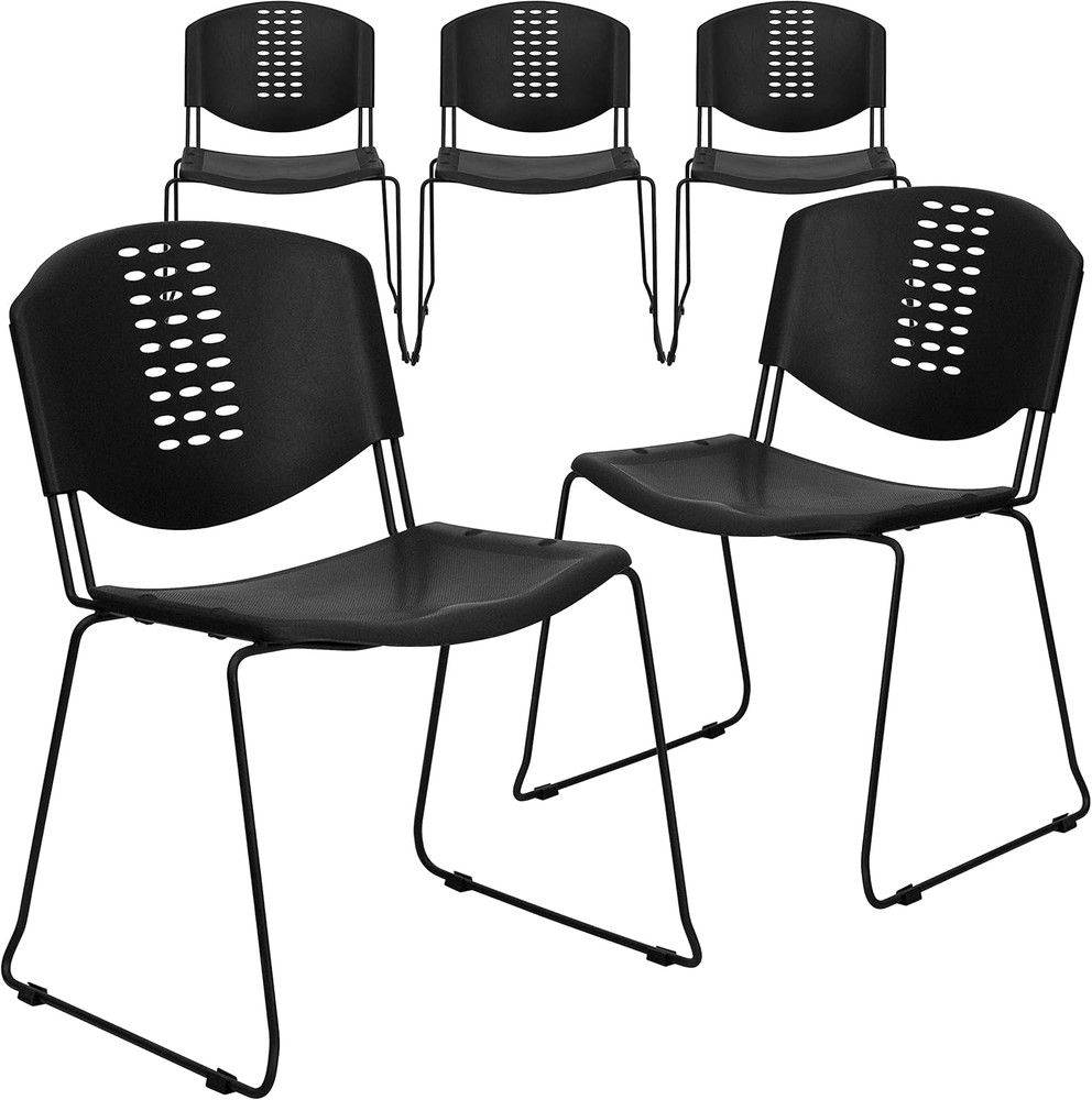 HERCULES 5-Pack 400 Lb Capacity Black Stack Chairs with Frame
