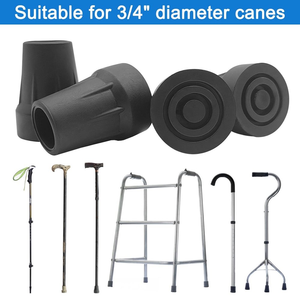 4 Pack Replacement Cane Tips, Rubber Tips for Canes, 4, 4 Black-a