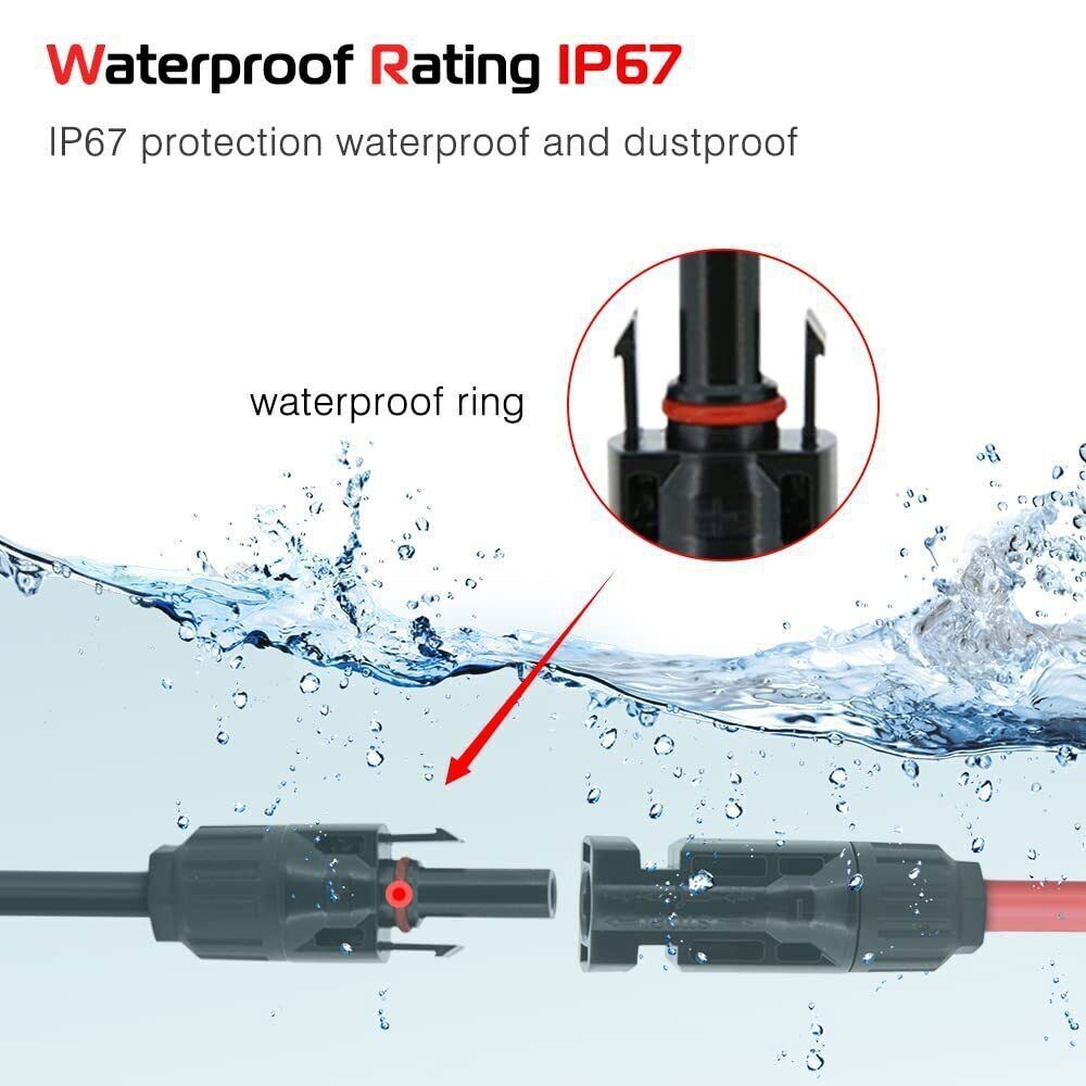 1 Pair Black+Red Solar Panel Extension Cable Wire Solar Connectors 10 AWG Gauge