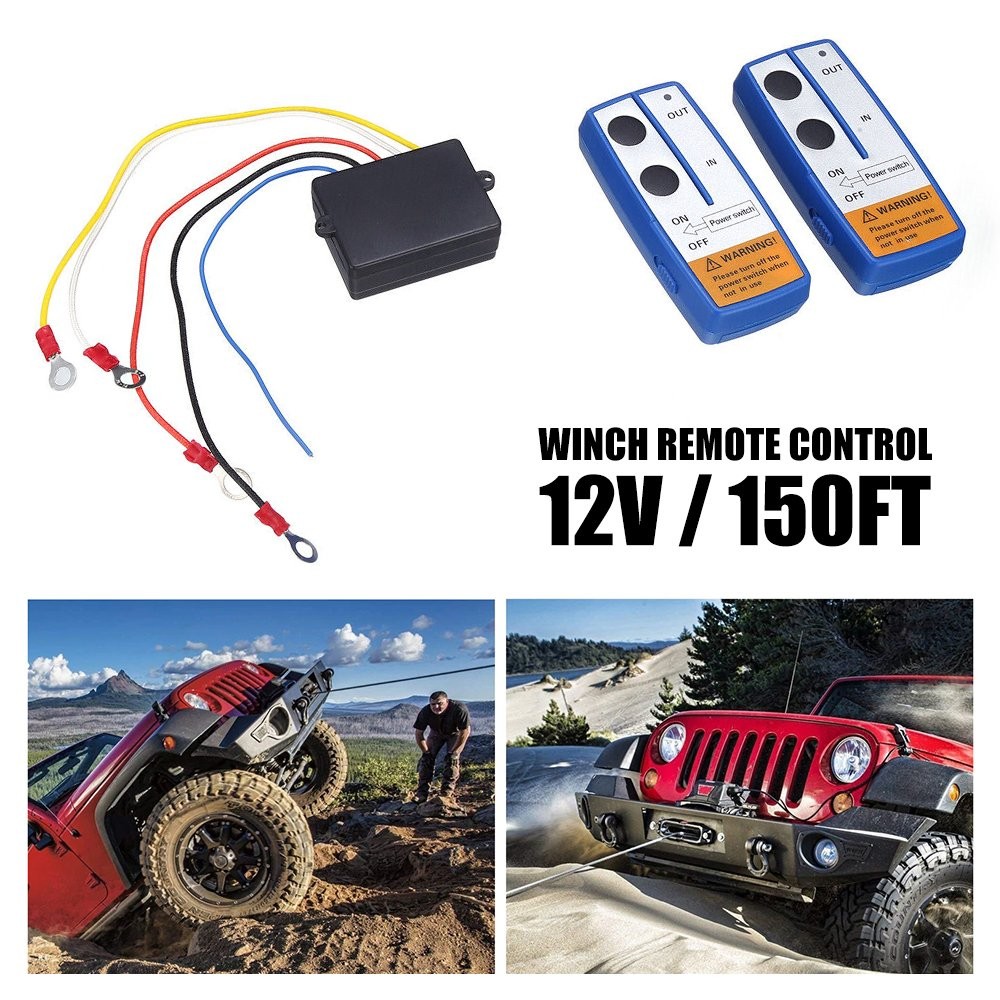 Wireless 2xRemote Kit Winch Control Receiver 150ft 12V Handset Twin Switch Easy