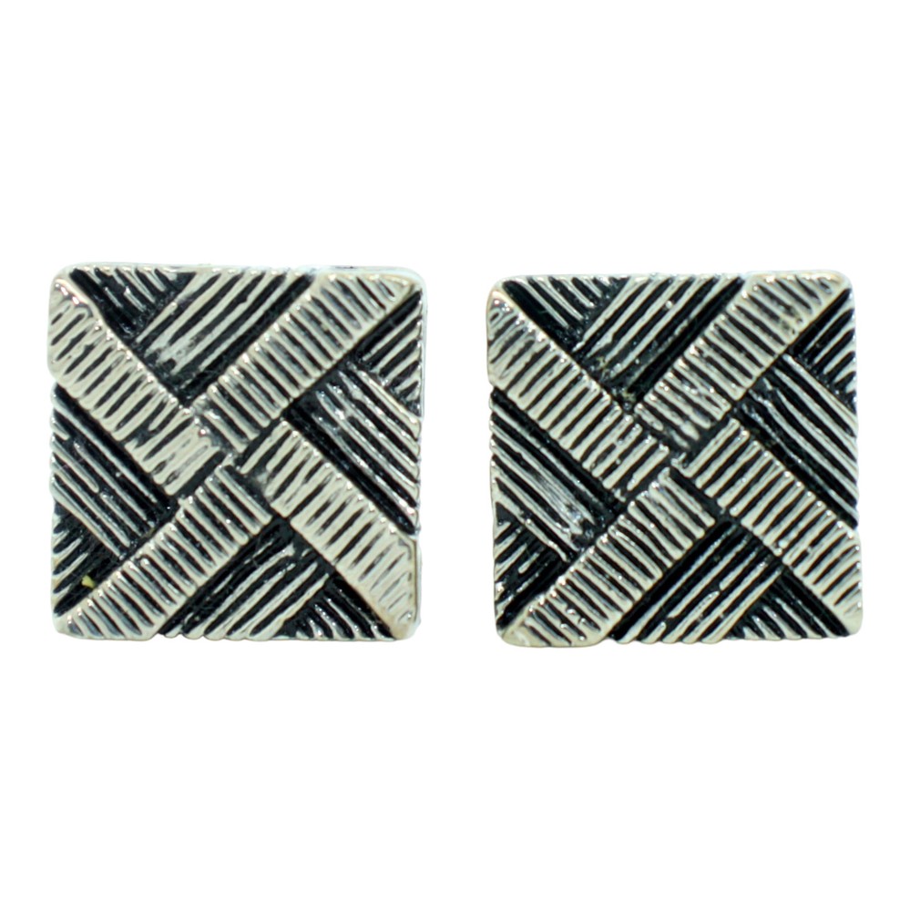 Silver Black Square Patterned Cufflinks