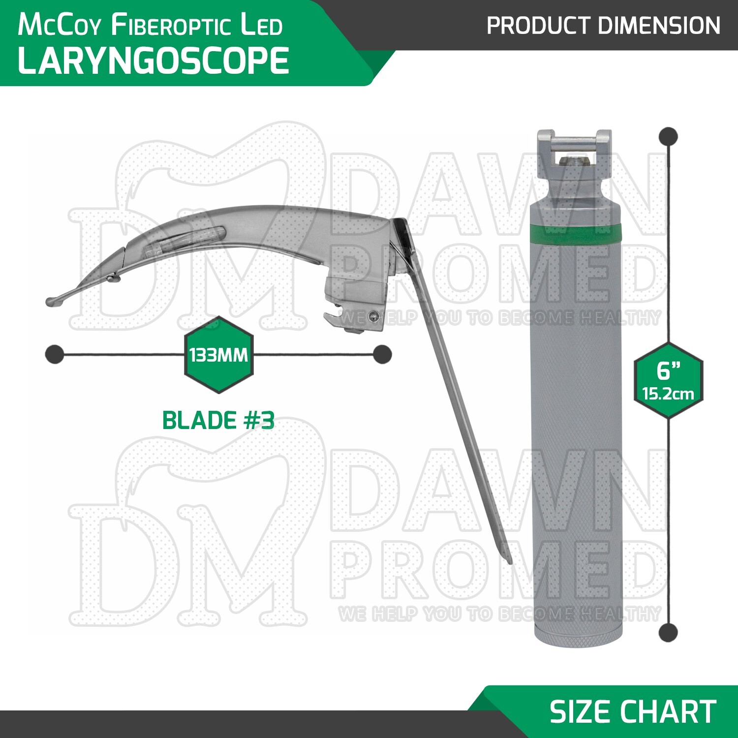 4 Pcs Mccoy Laryngoscope Flexi-Tip Fiberoptic Led Blade #2, 3, 4 Medium Handle