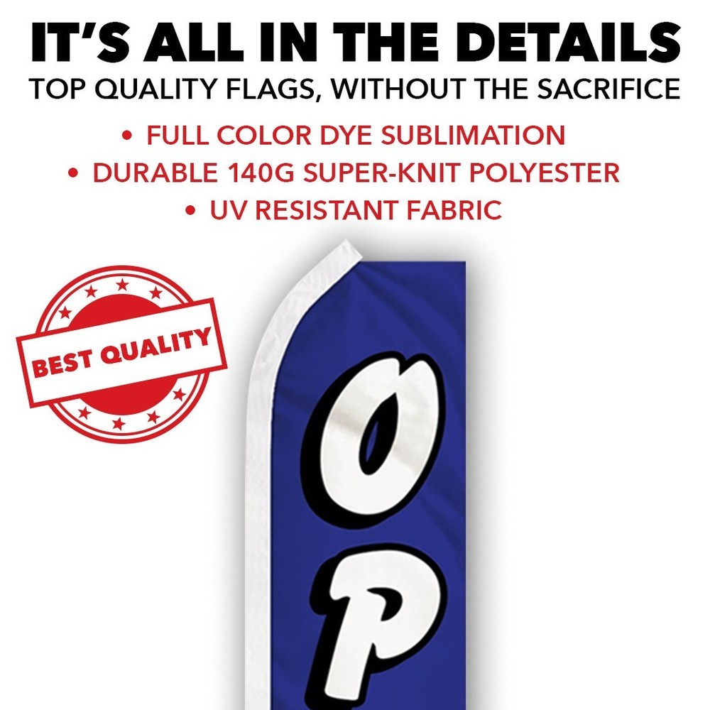 Open Advertising Swooper Feather Flutter Flag Now Open BL/WT