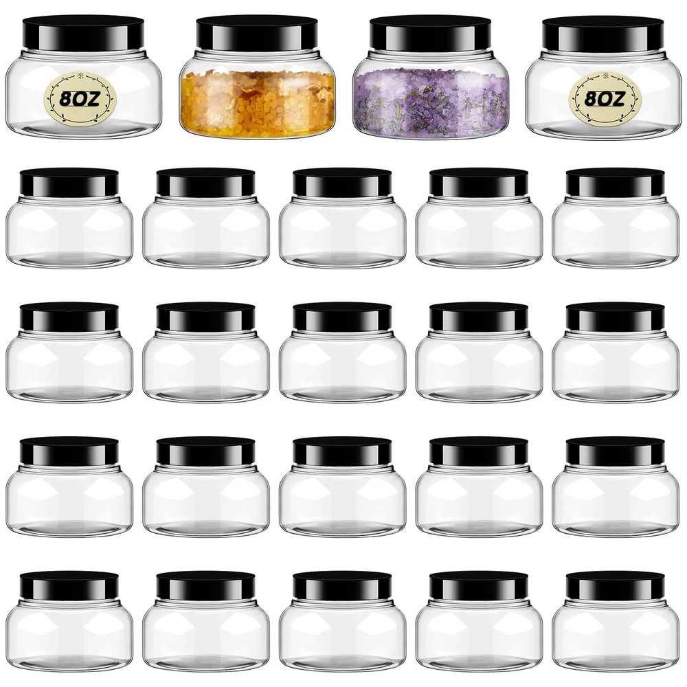 24 Pack Plastic Jars with Lids Labels Multiuse Containers Empty Body Scrub