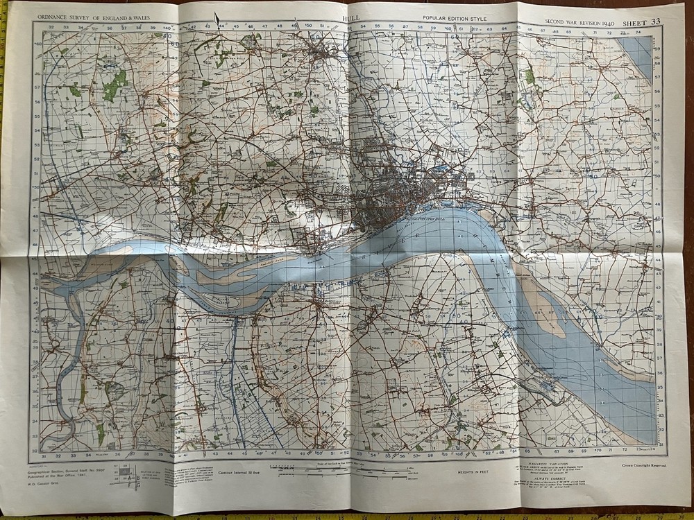 Original WW2 British Army GSGS Map - Hull