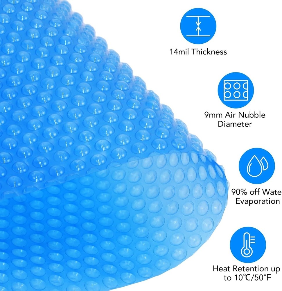 Pool Solar Cover 16x32ft Rectangular 300um Blue Waterproof Insulation Blanket...