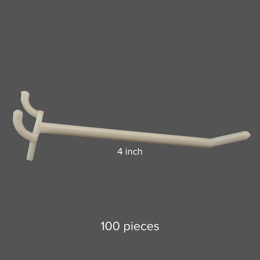 4 Inch Plastic Pegboard Hooks For 1/8'" & 1/4" Pegboards (100 Pcs)