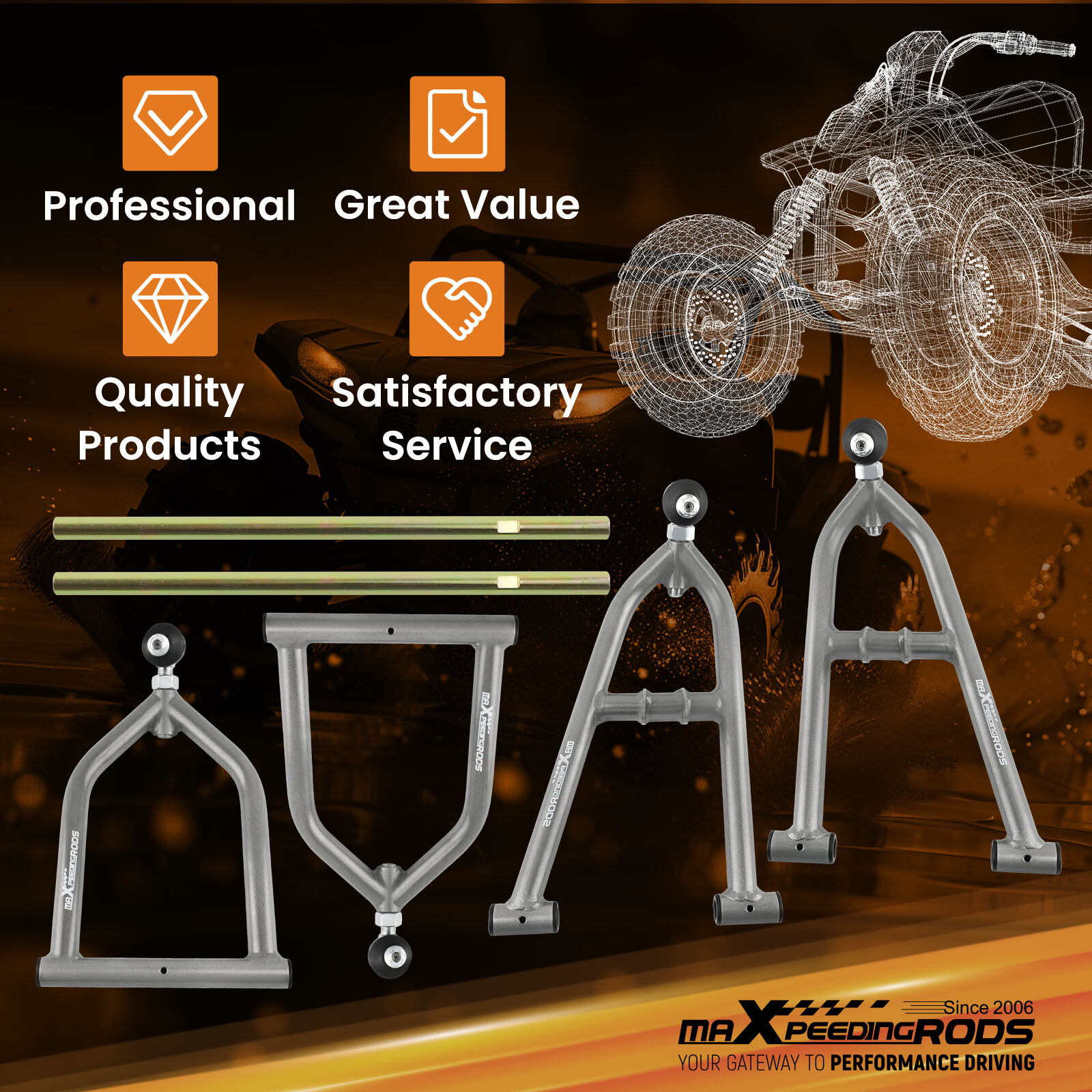 Front Upper+Lower Control A Arm+2+1 Wider Extender for Yamaha Banshee 350 YFZ350