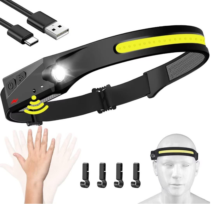 Linterna frontal LED recargable 230° con sensor de movimiento, impermeable