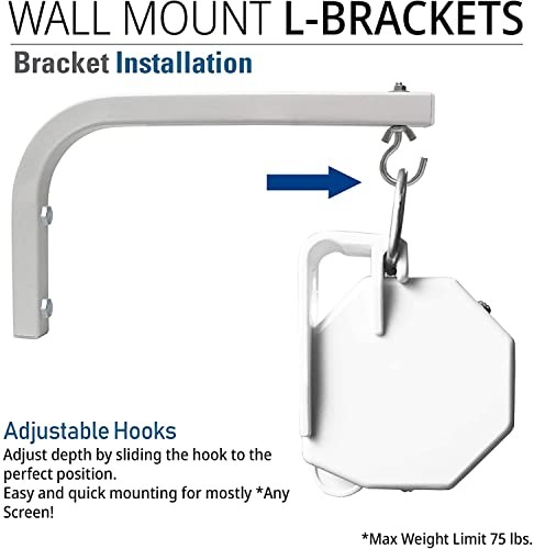 10 Inch Universal Projector Screen L-Bracket Wall Mount Kit, Adjustable White