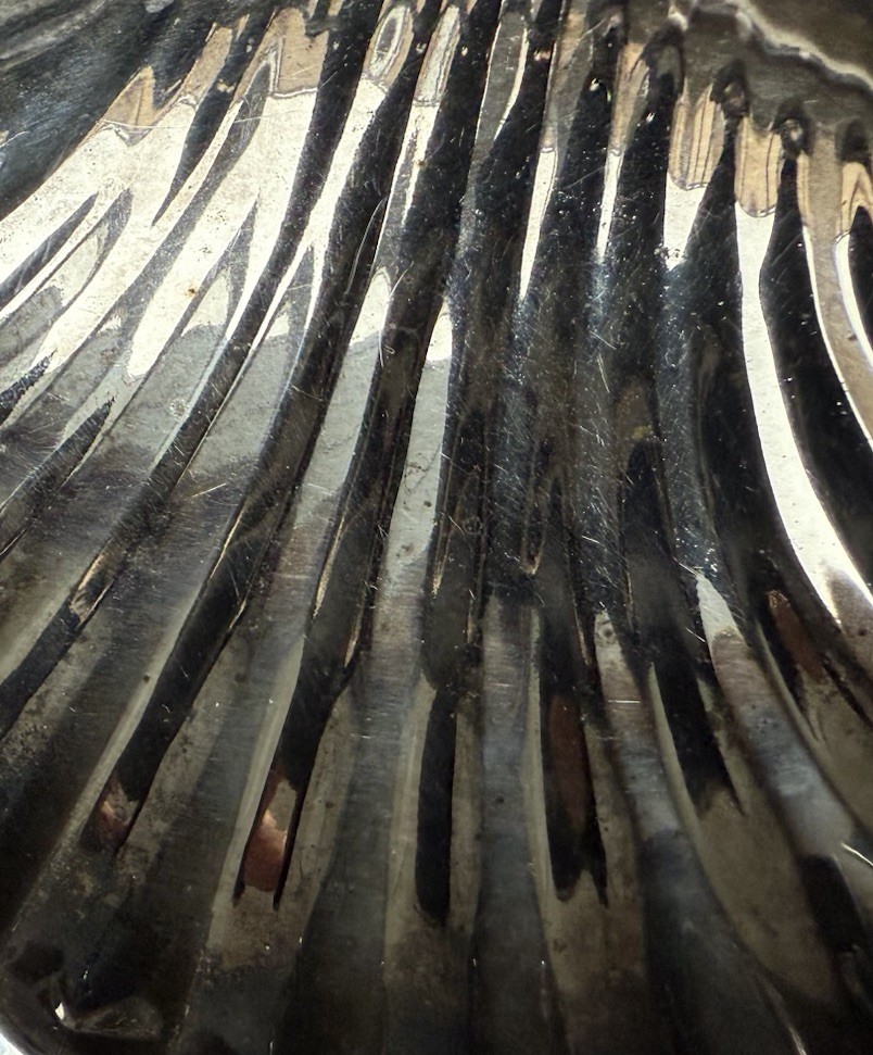 Silver Plated Three Scallop Shell Shaped Serving Dish Center Dolphin Handle