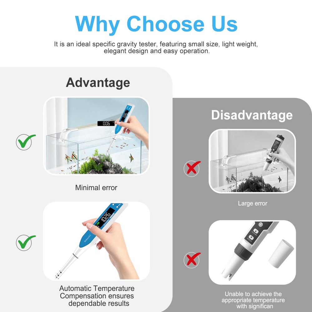 3in1 Salinity Meter for Saltwater Testing Specific Gravity, Temperature,