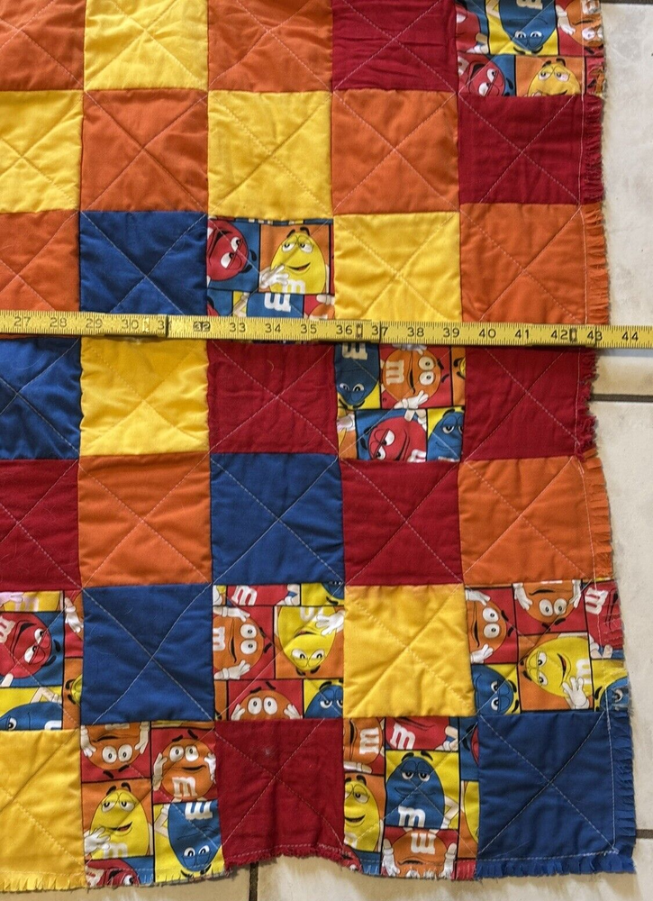 Quilted Lap Blanket Throw Hand Made Patchwork Quilt 47 X 44" Multi Color M&M's