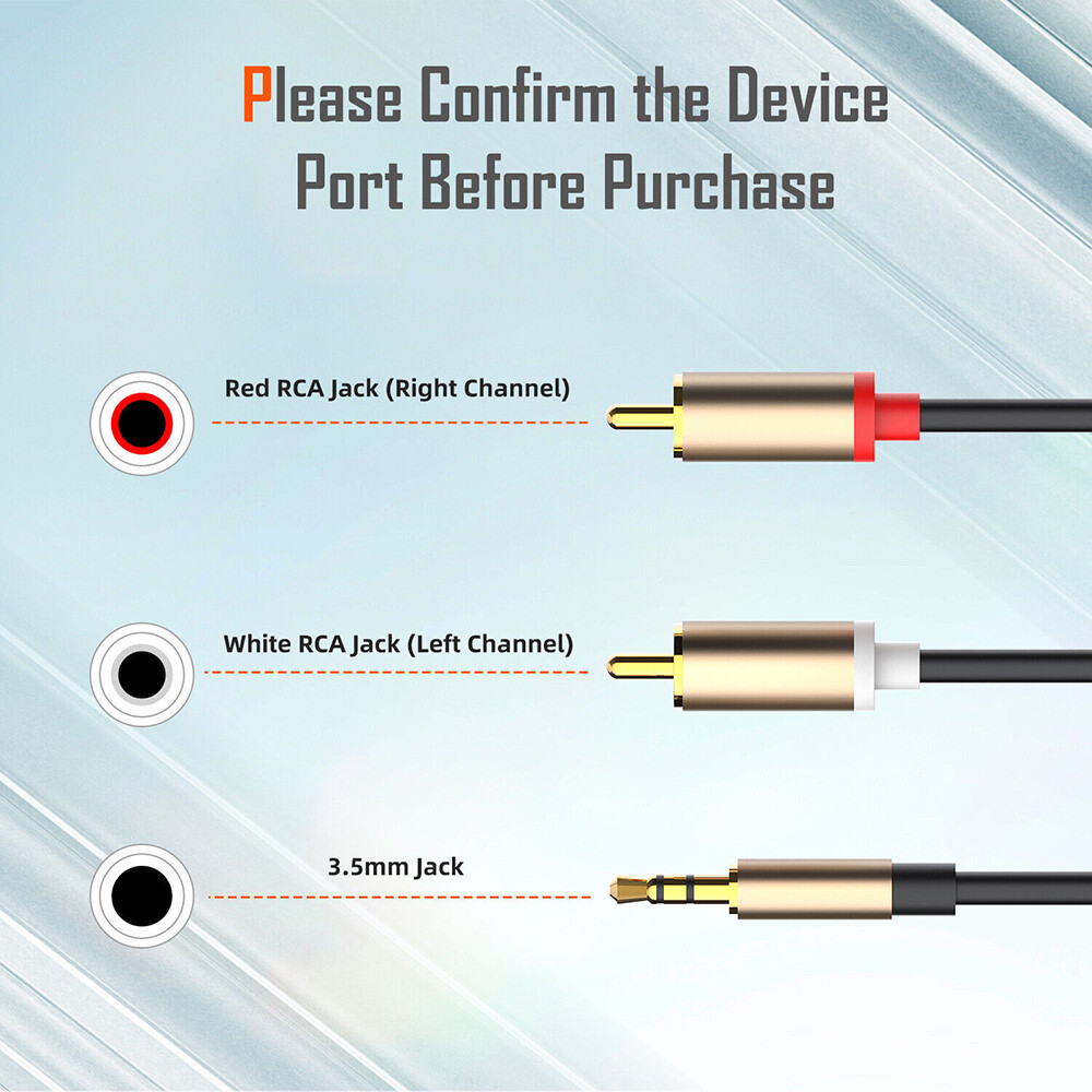 3.5mm Male to 2 RCA Y Male Audio Stereo Cable Cord AUX Auxiliary Wire Plug US