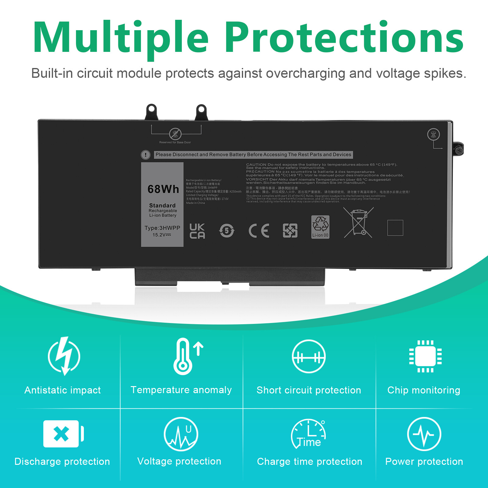 Lot Battery 3HWPP For Dell Latitude 14 5401 5411 15 5501 5511 Precision 3541
