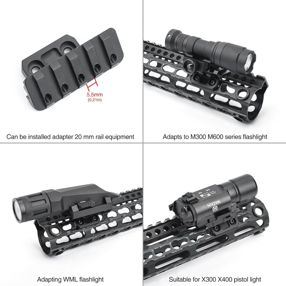 Tactical Offset Adjustable MLOK Picatinny Flashlight Mount for M300 X300 Light