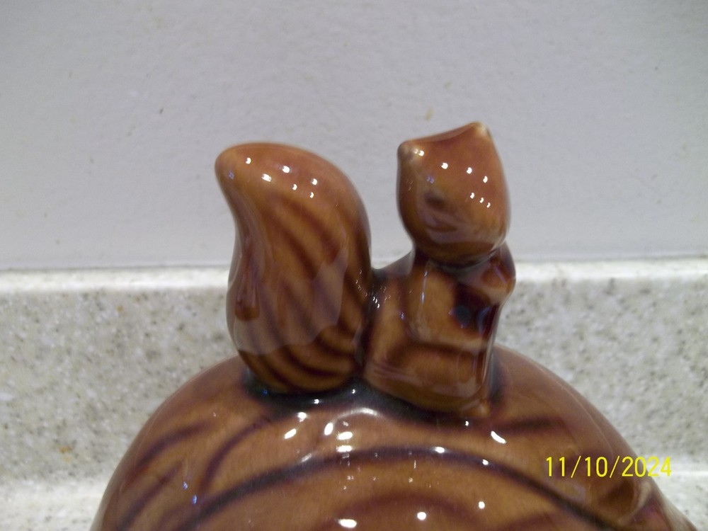 2 Pc. Ceramic Squirrel on Walnut Nut Candy Jar Walnuts Bowl Dish