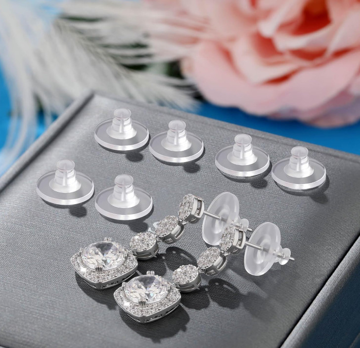 100Pck Clear Rubber Earring Backs Soft Silicone Safety Stoppers for Stud Earring