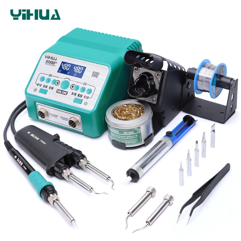 YIHUA 938BD+ Tweezers Soldering Station 2 in 1 Soldering Iron Kit Rework Station