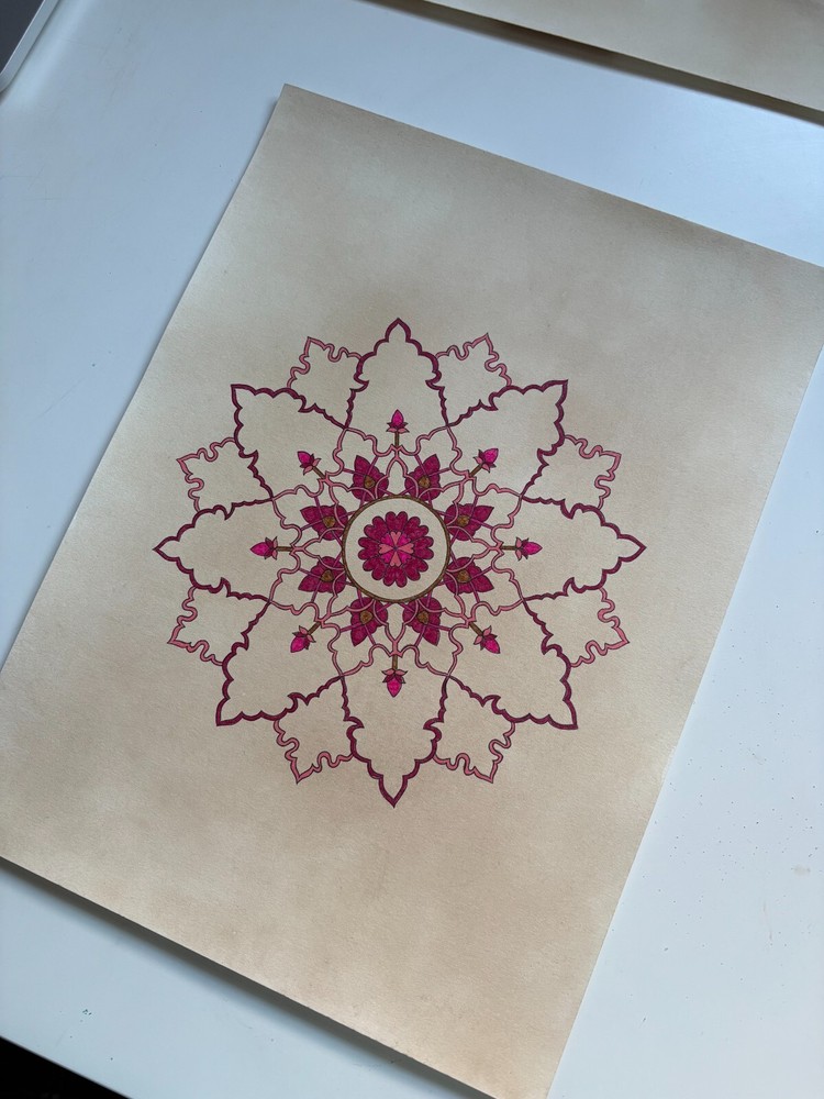 Original Art-Drawing-Circular Pattern-Rosette-Mandala -9" x 12" A4 - Artwork