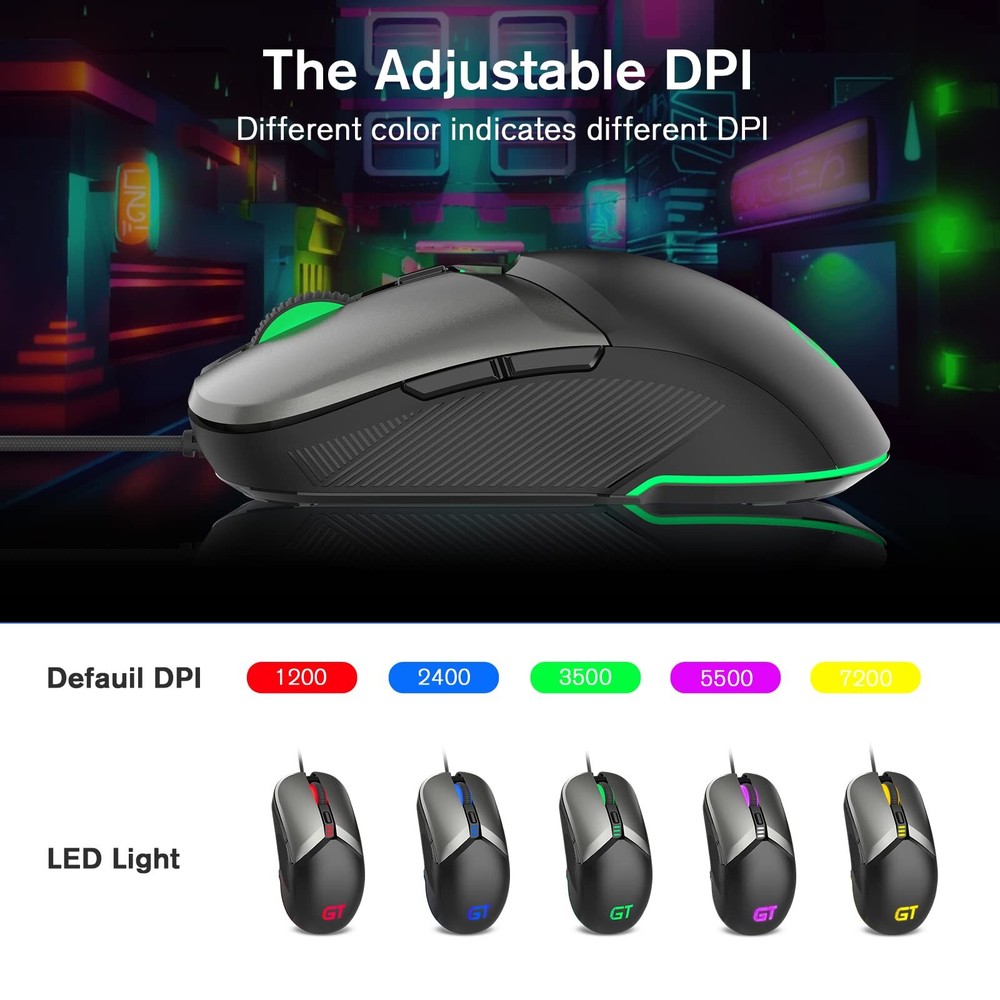 Wired Gaming Mouse USB Optical Computer Mice with High-Precision Adjustable u...