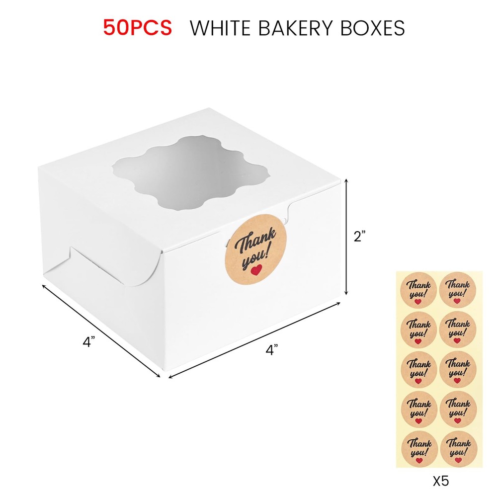 Cookie Boxes 50 PCS 4x4x2 Inches Mini Bakery Boxes with Window for Cupcake